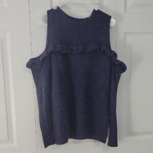 LOFT Navy Peek-a-boo Shoulder Knit Top